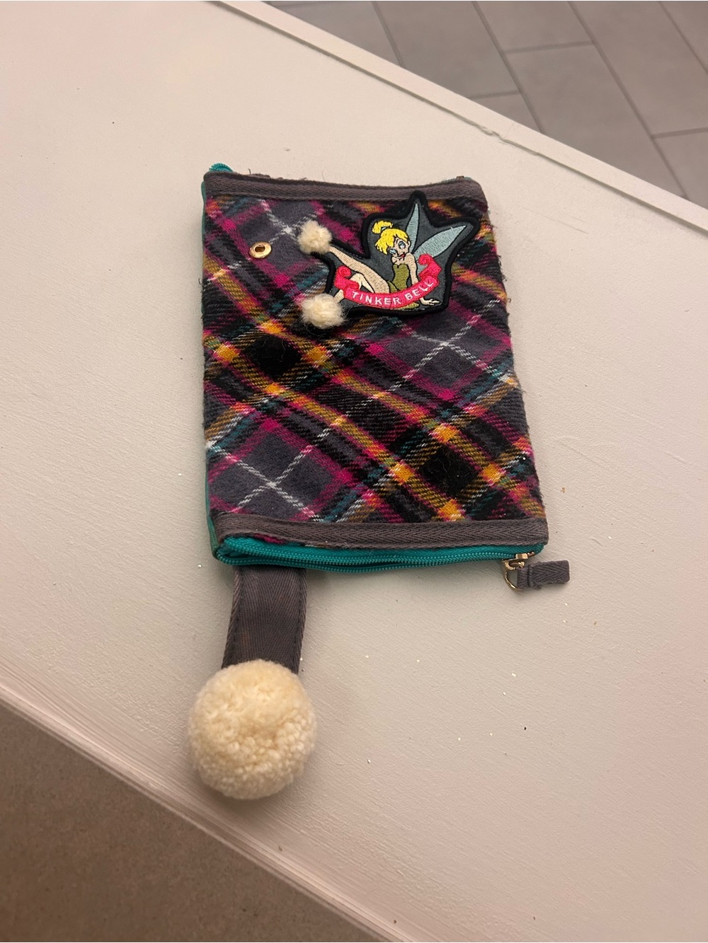 Plaid Zip Pouch with Tinker Bell Patch - Multicolor